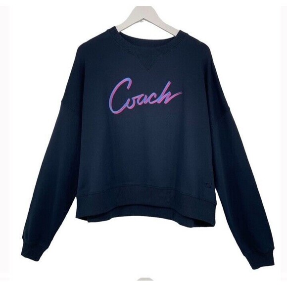 Coach Limited Edition Navy Airbrush Embroidered Crew Terry Sweatshirt Boxy XS - Picture 1 of 9